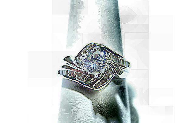 CERTIFIED .82 CT ROUND BRILLIANT DIAMOND .55 CT BAGUETTE DIAMOND ENGAGEMENT RING