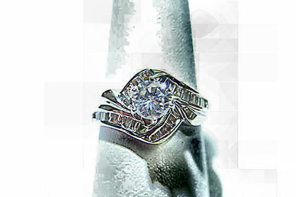 CERTIFIED .82 CT ROUND BRILLIANT DIAMOND .55 CT BAGUETTE DIAMOND ENGAGEMENT RING