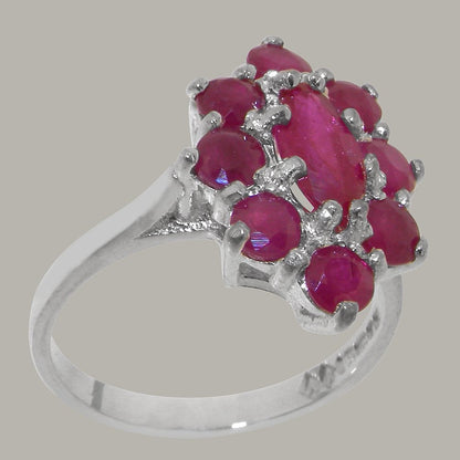 LBG British Made 925 Sterling Silver Ring with Natural Ruby Womens Statement Rin