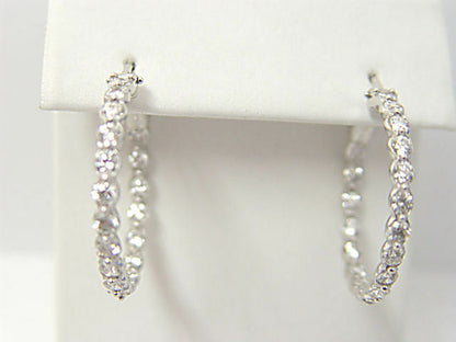 DIAMOND STONE SET ROUND BRILLIANT SHAPE INSIDE OUTSIDE SET DIAMOND HOOP EARRING