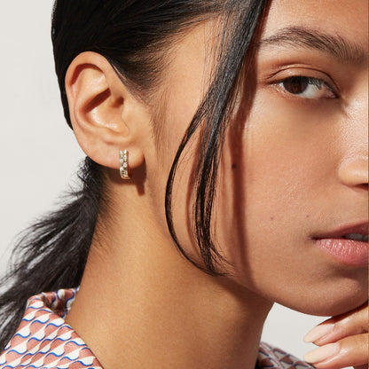 U-Shaped Hoop Earrings with Diamonds in Yellow Gold Plated Sterling Silver