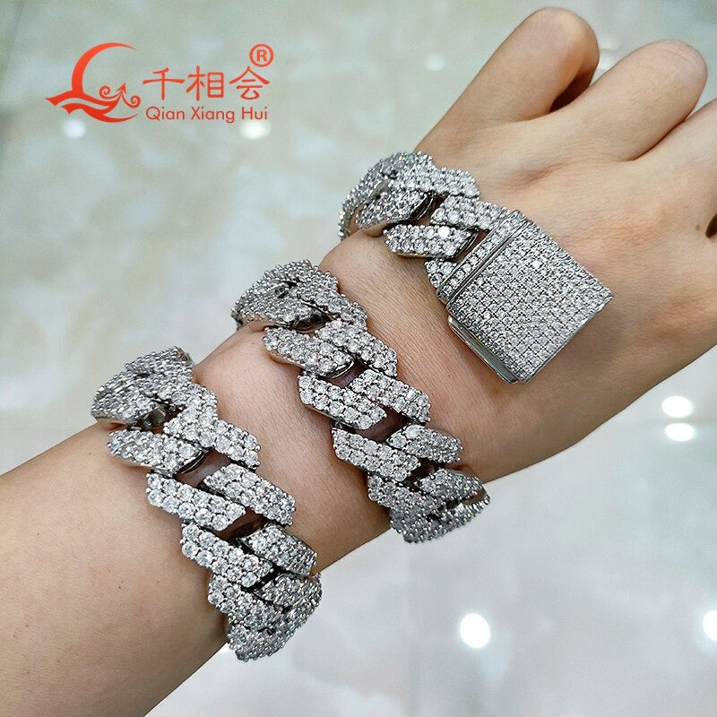 Necklace S925 Silver 8-20Mm Two Rows Cuban Link Iced Out Hip Hop White
