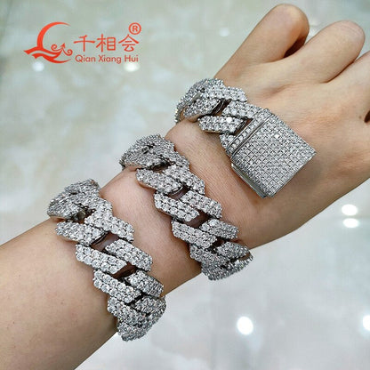 Necklace S925 Silver 8-20Mm Two Rows Cuban Link Iced Out Hip Hop White