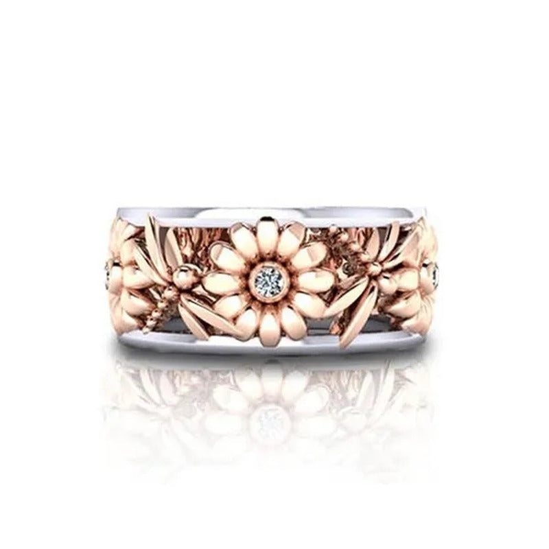 New Fashion Women Jewellery Fine Sunflower Chrysanthemum DIAMOND RING Silver Wed
