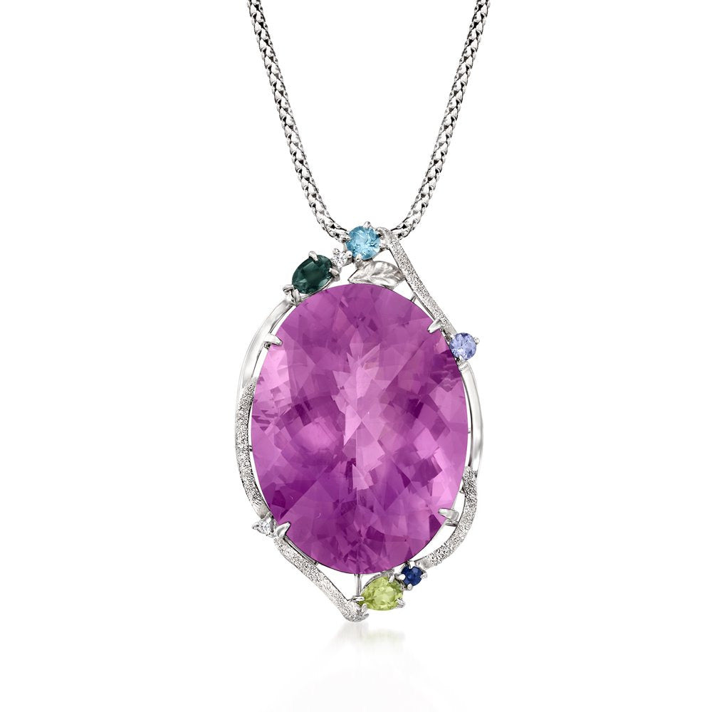 C. 1990 Vintage 33.11 Carat Amethyst and .44 Ct. T.W. Multi-Gemstone Pendant Nec