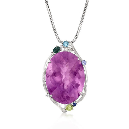 C. 1990 Vintage 33.11 Carat Amethyst and .44 Ct. T.W. Multi-Gemstone Pendant Nec