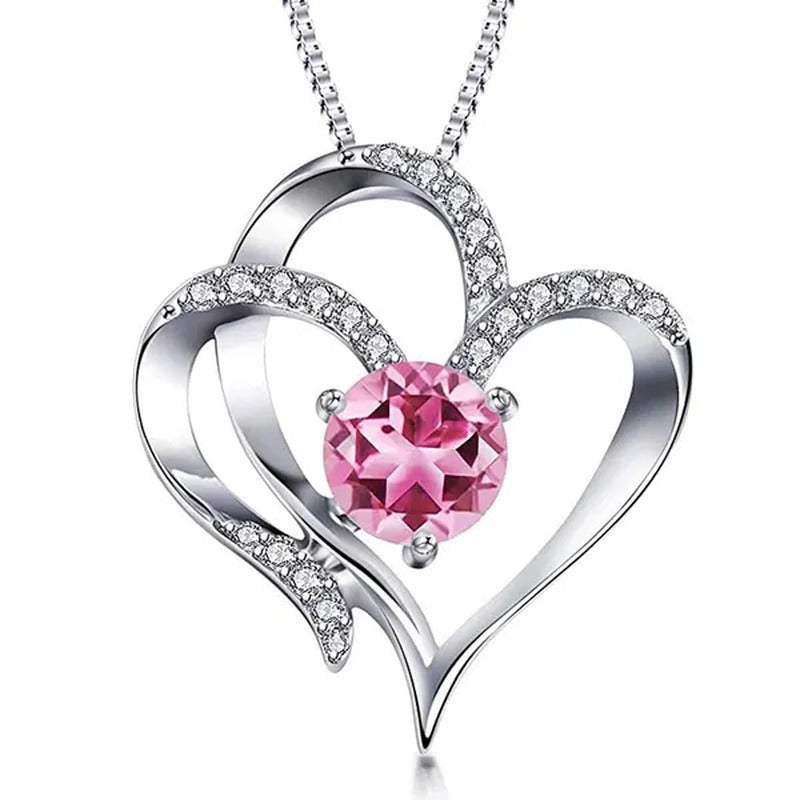 Double Heart Birthmonth Lucky Pendant Necklace for Women 12 Months Birthstone Di
