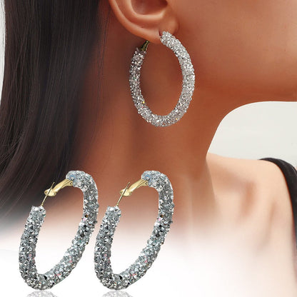 Vintage Minimalist Inlaid Diamond Metal Flash Ladies Earring Jewelry Gift Small