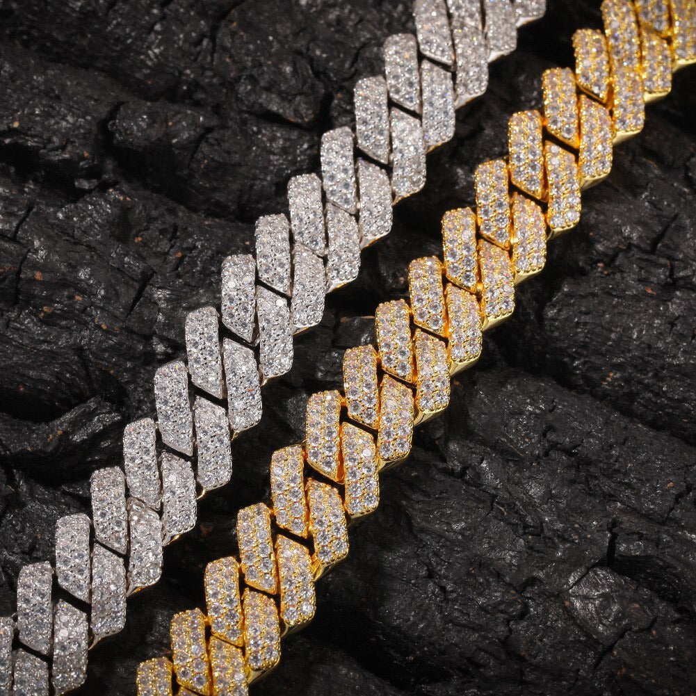 Prong 13Mm Cuban Chain Micro Pave Cubic Zircon Mixed Luxury Bling Bling Full