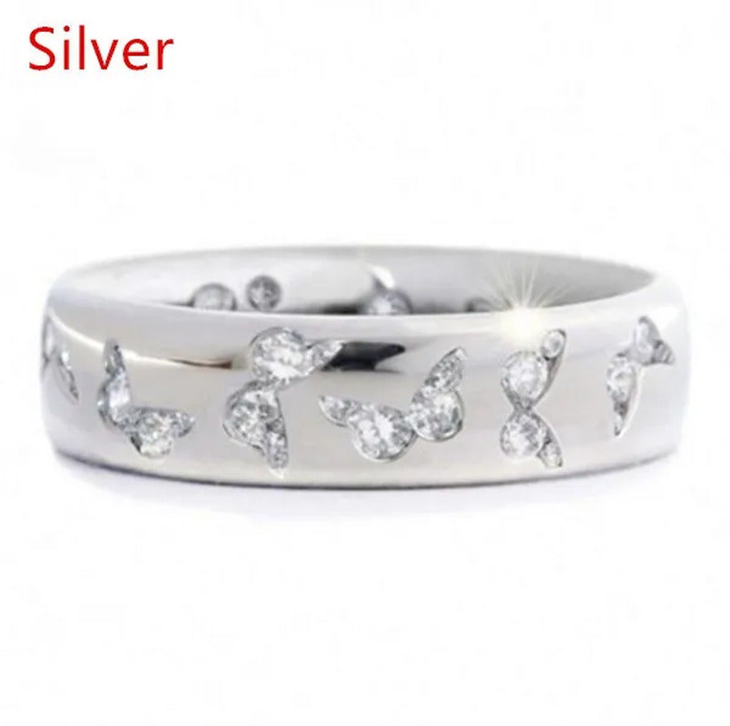 YOHAPP Women'S Sapphire Diamond Ring Diamond Butterfly Ring Standard Silver Enga