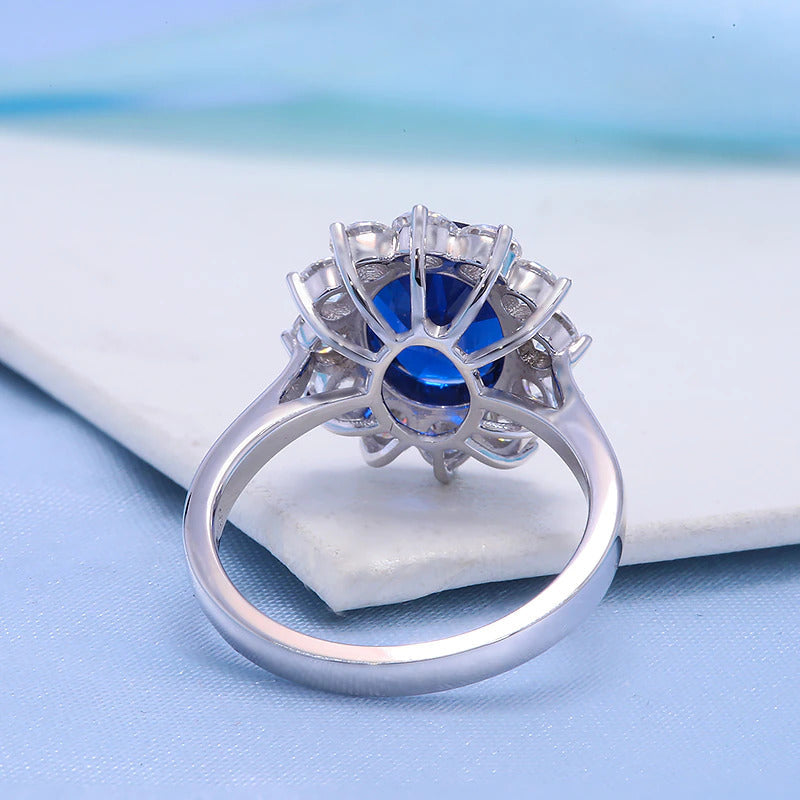 AEAW Genuine Woman Engagement Rings 8X10Mm Lab Sapphire with Moissanite Jewelry