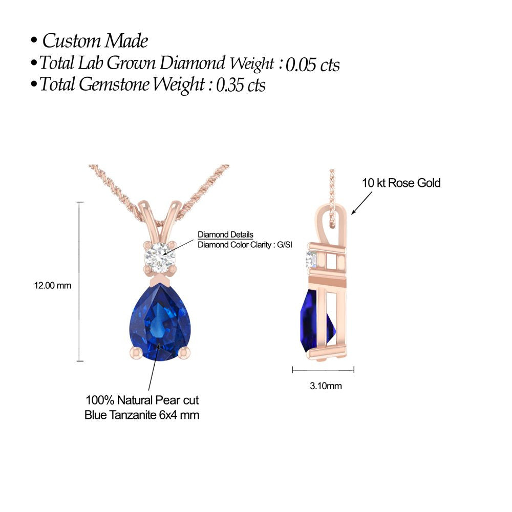 0.40 Carat 10K Rose Gold Tanzanite and round Lab Grown Diamond Solitaire Pendant