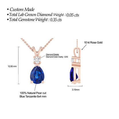 0.40 Carat 10K Rose Gold Tanzanite and round Lab Grown Diamond Solitaire Pendant