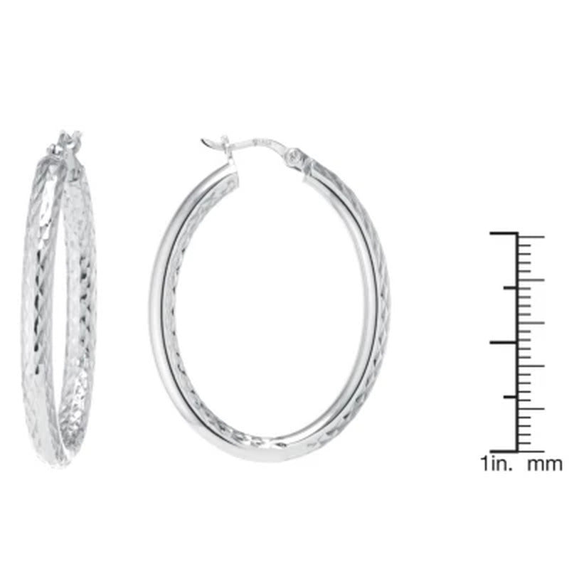 Sterling Silver Diamond Cut 29Mm and 42Mm Oval Hoop Set
