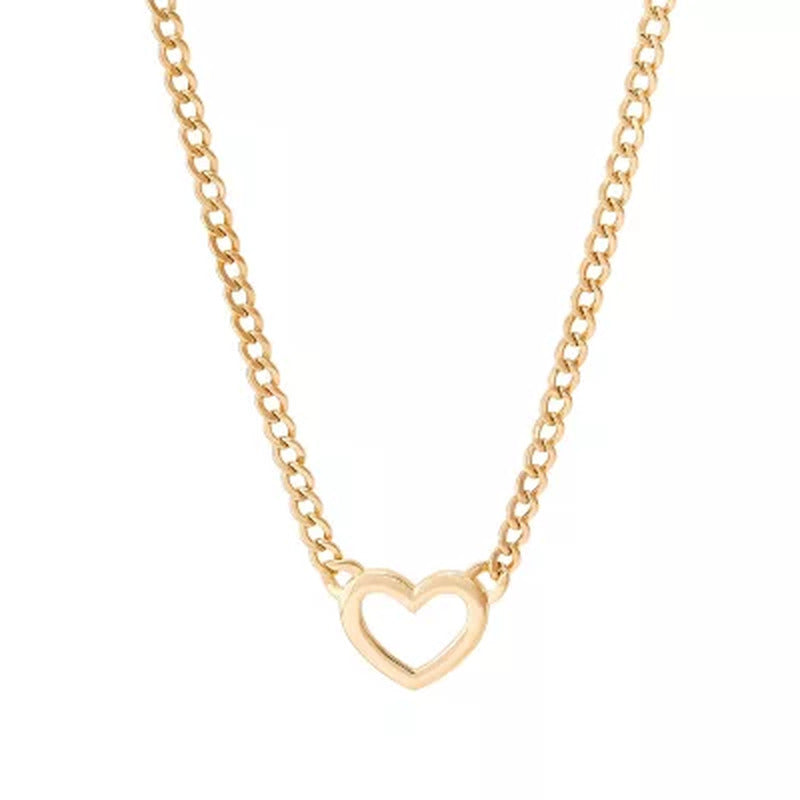 14K Yellow Gold Heart Curb Chain Necklace, 16”-18”