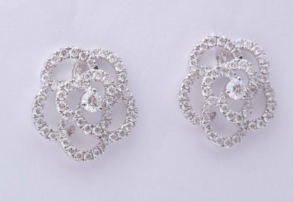 Diamond Camelia 1.95 ct Diamond White Gold Flower Earrings