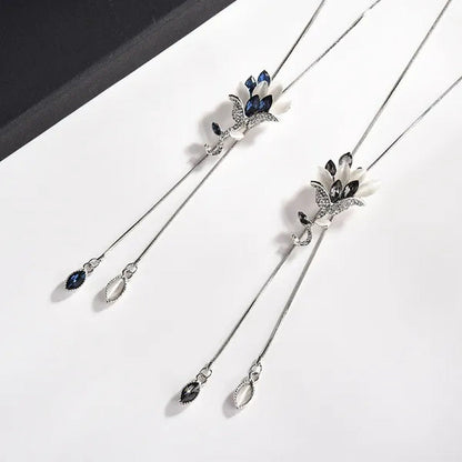 Women'S Fashion Pendant Necklace Rose Flower Studded Tassel Sweater Chain Decora