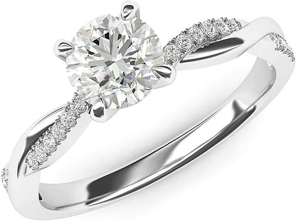 Solid 14K White Gold 4-Prong Petite Twisted Vine Simulated 1.0 CT Diamond Engage