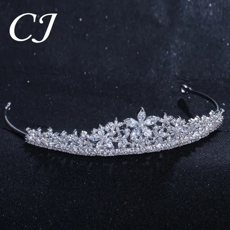 CANDICE Luxurious Classy White Gold Plating Bridal Crown Tiara Necklace Earrings
