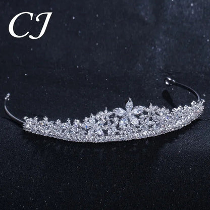 CANDICE Luxurious Classy White Gold Plating Bridal Crown Tiara Necklace Earrings