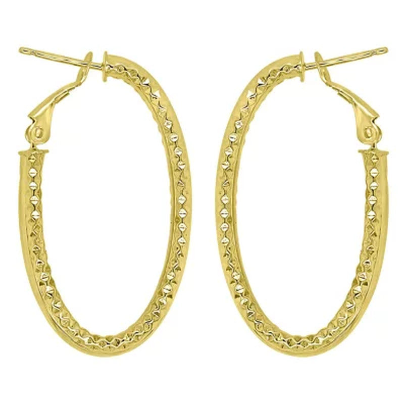 14K Gold Italian Textured Hoop Earrings