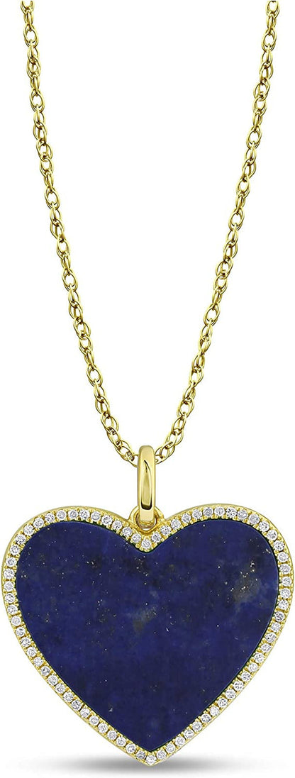 1/6 Carat Diamond and Turquoise or Blue Lapis Heart Pendant Necklace for Women i