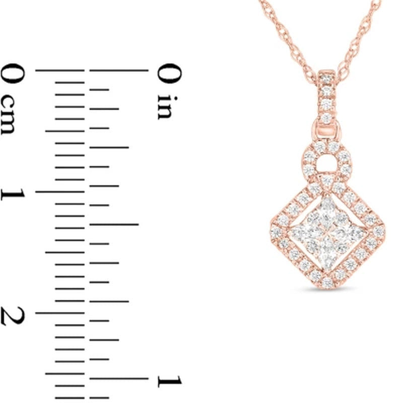 0.23 CT. T.W. Marquise and round Kite-Shape Dangle Pendant in 14K Gold