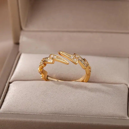 Lightning Rings for Women Stainless Steel Gold Plated Finger Ring Trend Zirconia