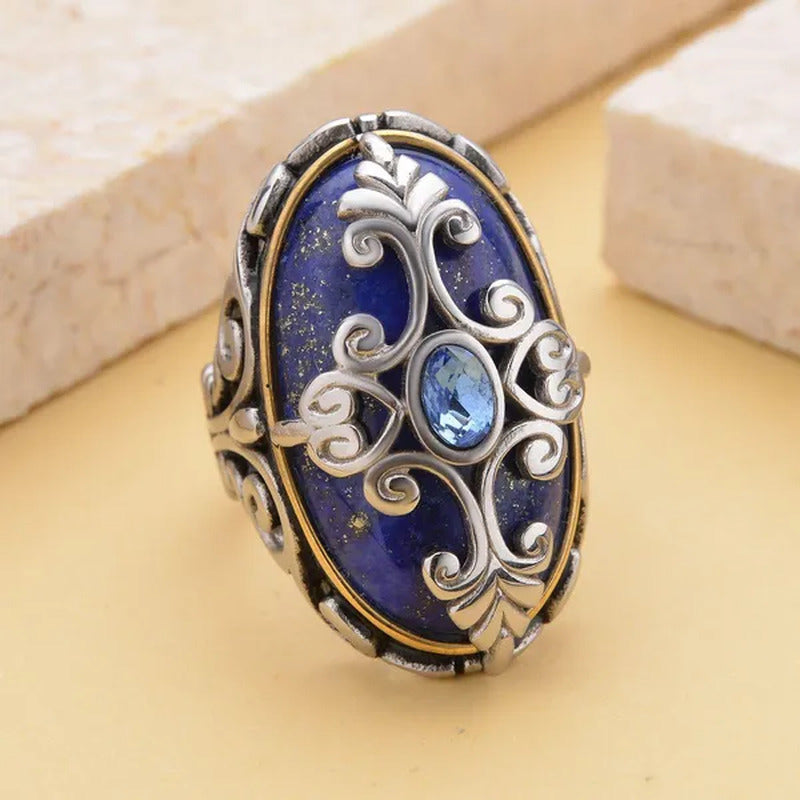 Shop LC Lapis Lazuli Cocktail Statement Ring ION Plated Yellow Gold Floral Blue