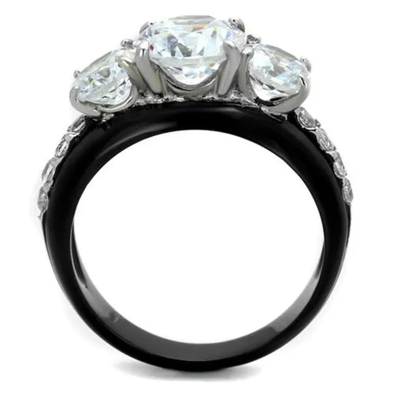 4.45 Ct round Cut AAA CZ Black Stainless Steel Engagement Ring Women'S Size 5-10
