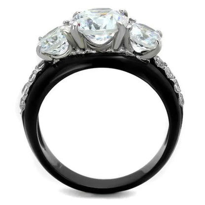 4.45 Ct round Cut AAA CZ Black Stainless Steel Engagement Ring Women'S Size 5-10