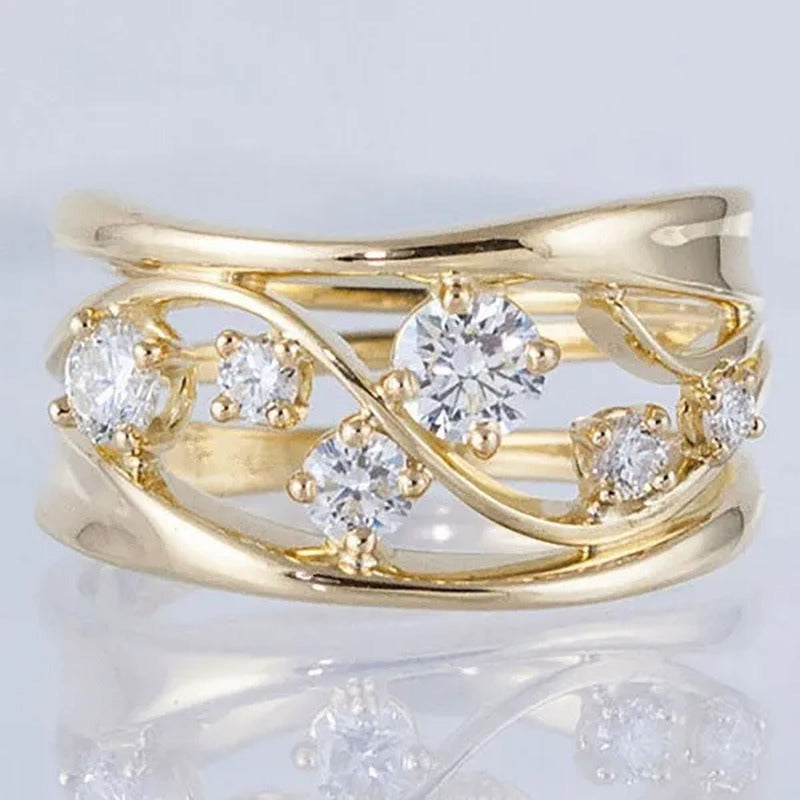 Dazzling European and American Fashion Women'S 14K Solid Gold 6 Sparkling Diamon