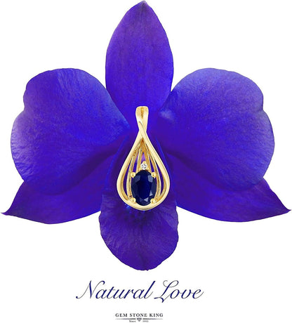 10K Yellow Gold Blue Sapphire and Diamond Teardrop Pendant Necklace for Women (0