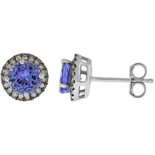14K White Gold Tanzanite and Diamond Stud Earrings