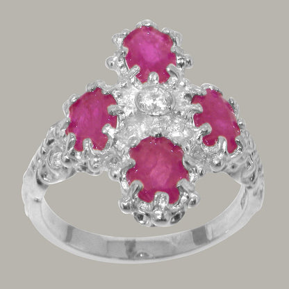 LBG British Made 925 Sterling Silver Cubic Zirconia & Ruby Womens Anniversary Ri