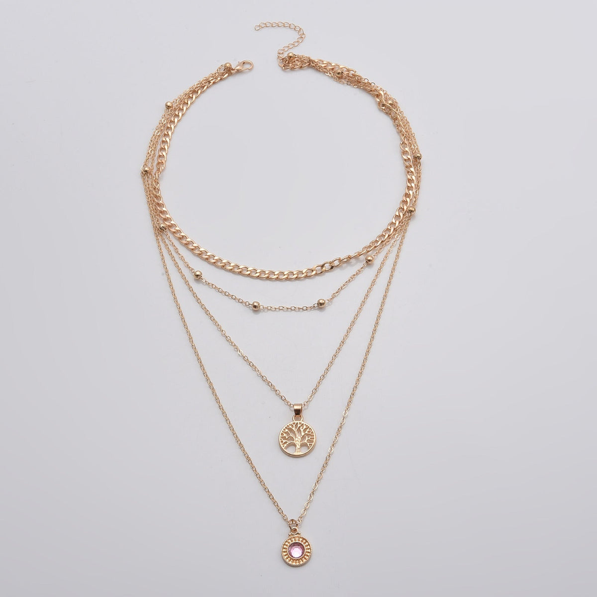 Fashion All-Match Retro Tree of Life Gemstone Point Diamond Pendant Necklace