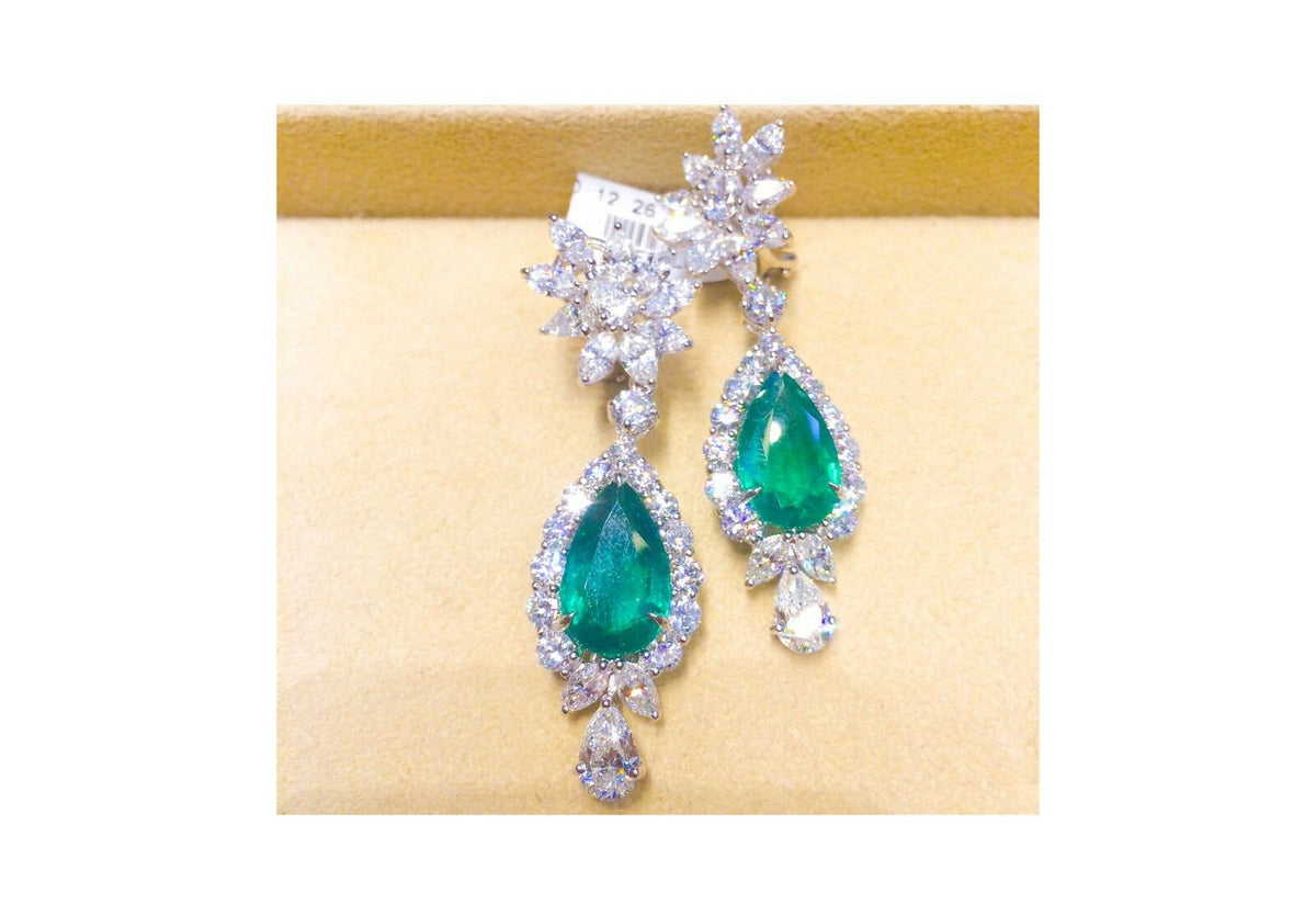 EMERALD GREEN TWO PEAR SHAPE DIAMOND ROUND MARQUISE PEAR SHAPE DIAMOND EARRING