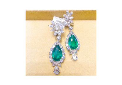 EMERALD GREEN TWO PEAR SHAPE DIAMOND ROUND MARQUISE PEAR SHAPE DIAMOND EARRING