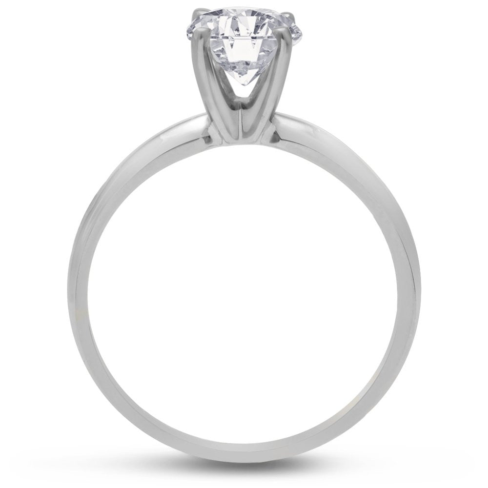 1 Carat Diamond Solitaire Engagement Ring in 14K White Gold for Women