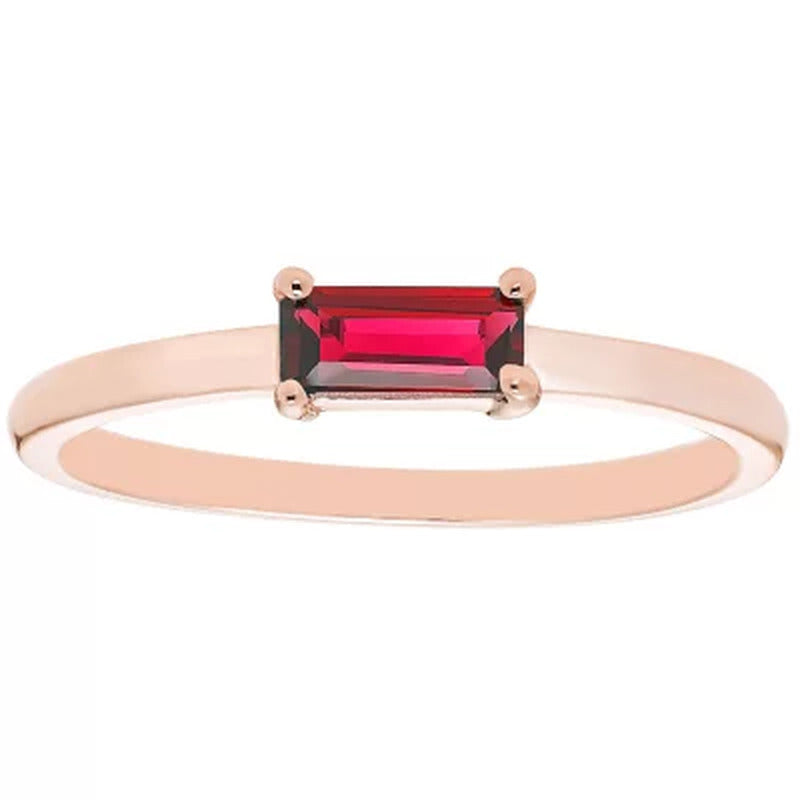 Lab Ruby Baguette Ring in 14K Gold