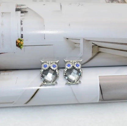 The New Diamond Crystal Animal Stud Earrings Three Color Optional Owl Earrings(4