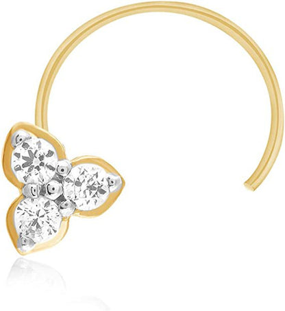 0.10 Ct round Natural Diamond 14K Yellow Gold Floral Stud Nose Pin