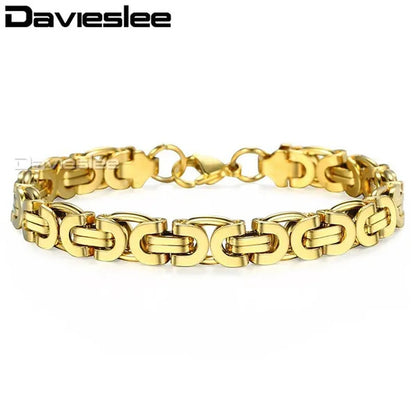 Davieslee Mens Fashion Flat Byzantine Link Silver Tone Stainless Steel Chain Bra