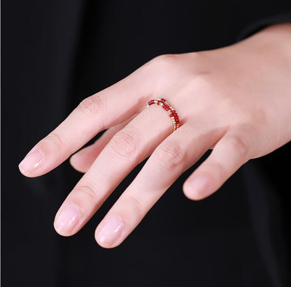 Pigeon Blood Ruby Ring Female 18K Gold Treasure Double-Layer Tail Ring Elastic M