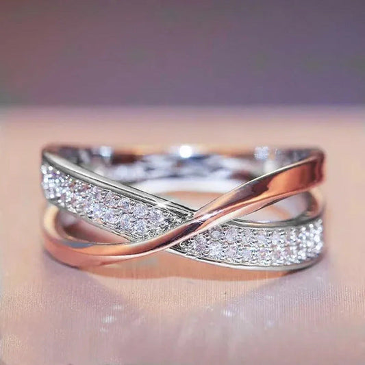 Newest Fresh Two Tone X Shape Cross Rose Gold Ring Fashion Wedding Engagement Di