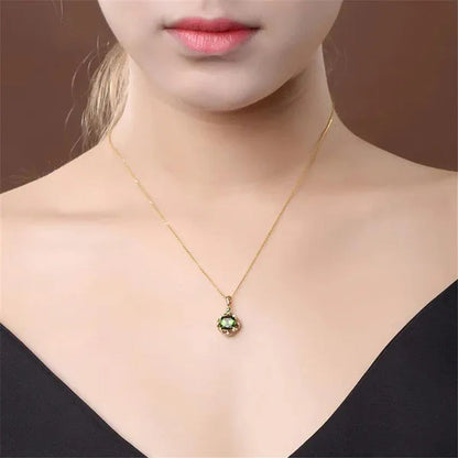 Fashion Emerald Gemstone Pendant 18K Gold Women Necklace Bridal Wedding Paryt Je