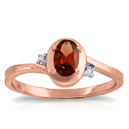 0.51 Carat 14K Solid Rose Gold Ring with Natural Diamonds and Oval-Shaped Garnet