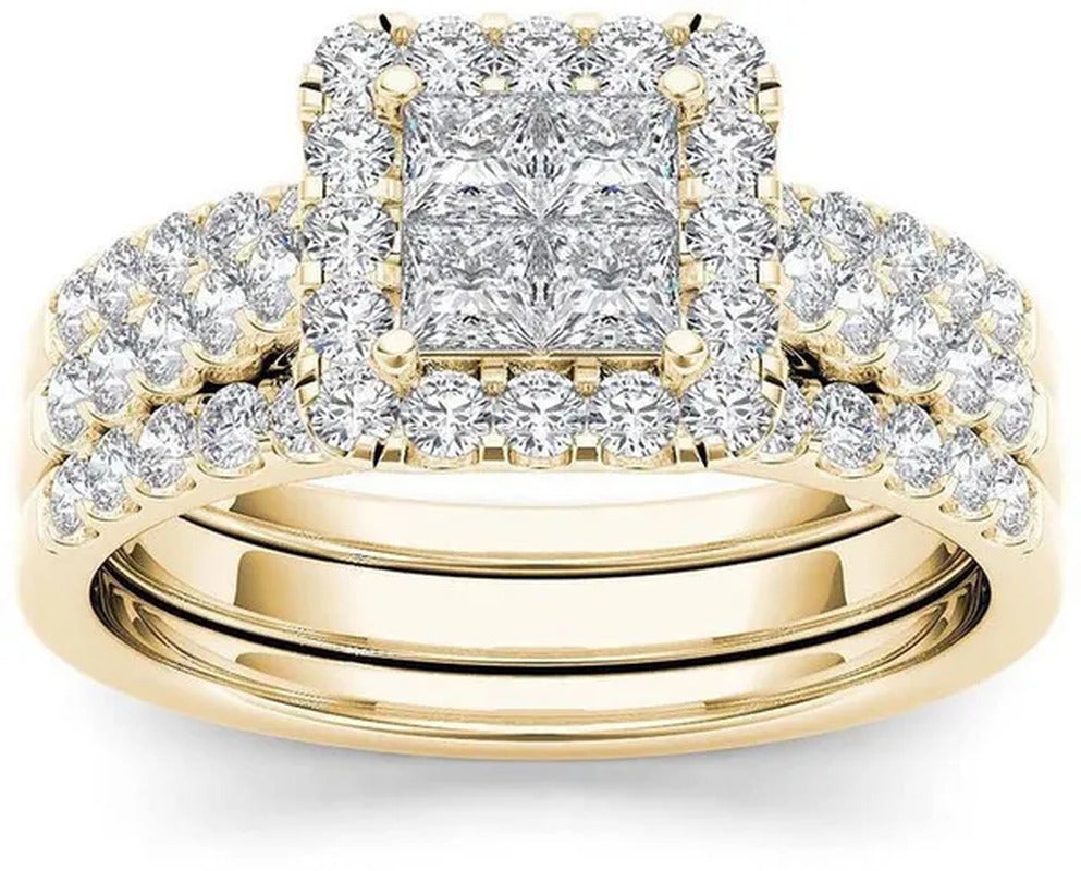 6 Styles Exquisite Women Ladies 18K Gold Natural White Sapphire Diamond Ring Set