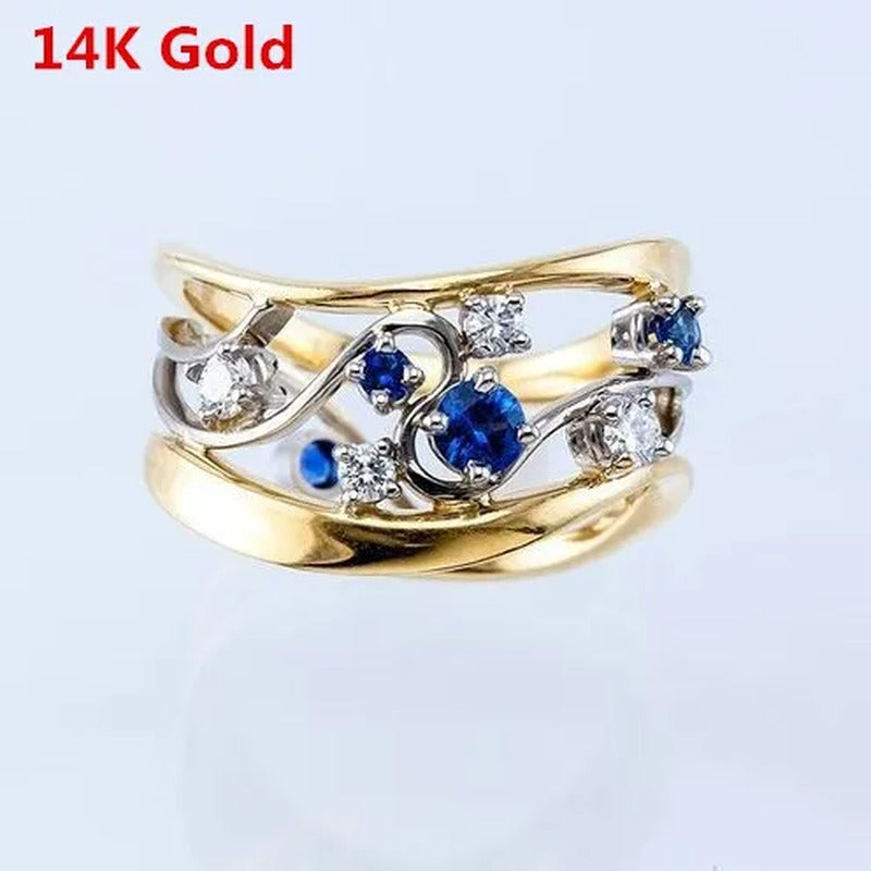 Dazzling European and American Fashion Women'S 14K Solid Gold 6 Sparkling Diamon