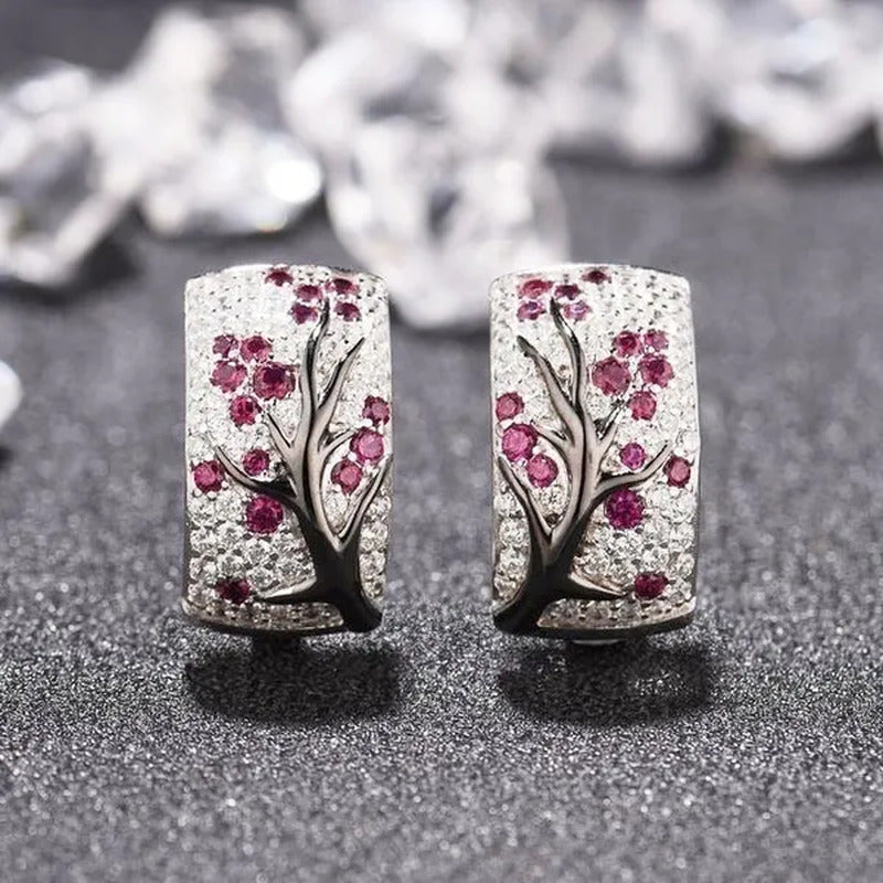 YOHAPP Dazzling 925 Sterling Silver Natural Gemstone Diamond Floral Earrings Wom